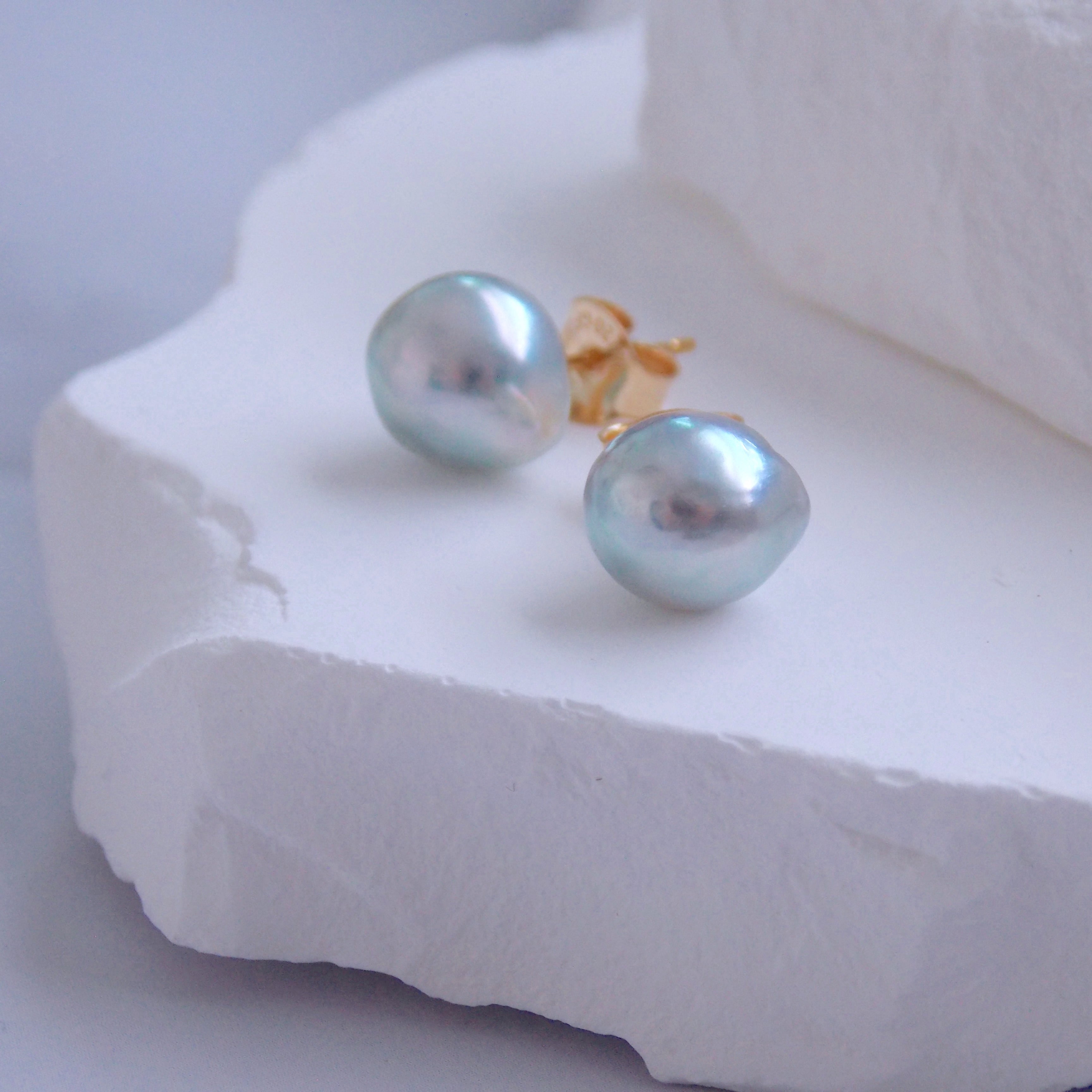 Natural Blue Akoya Baroque Pearl Studs