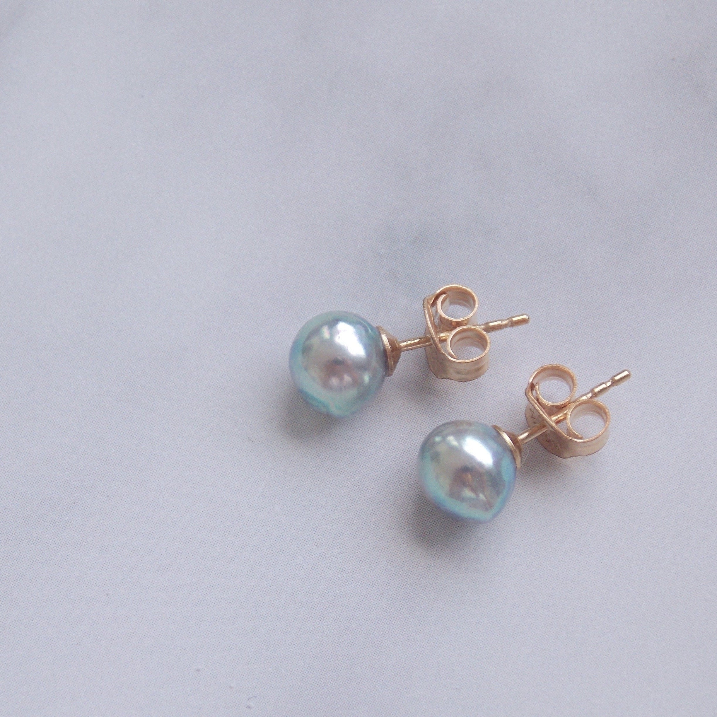 Natural Blue Akoya Baroque Pearl Studs