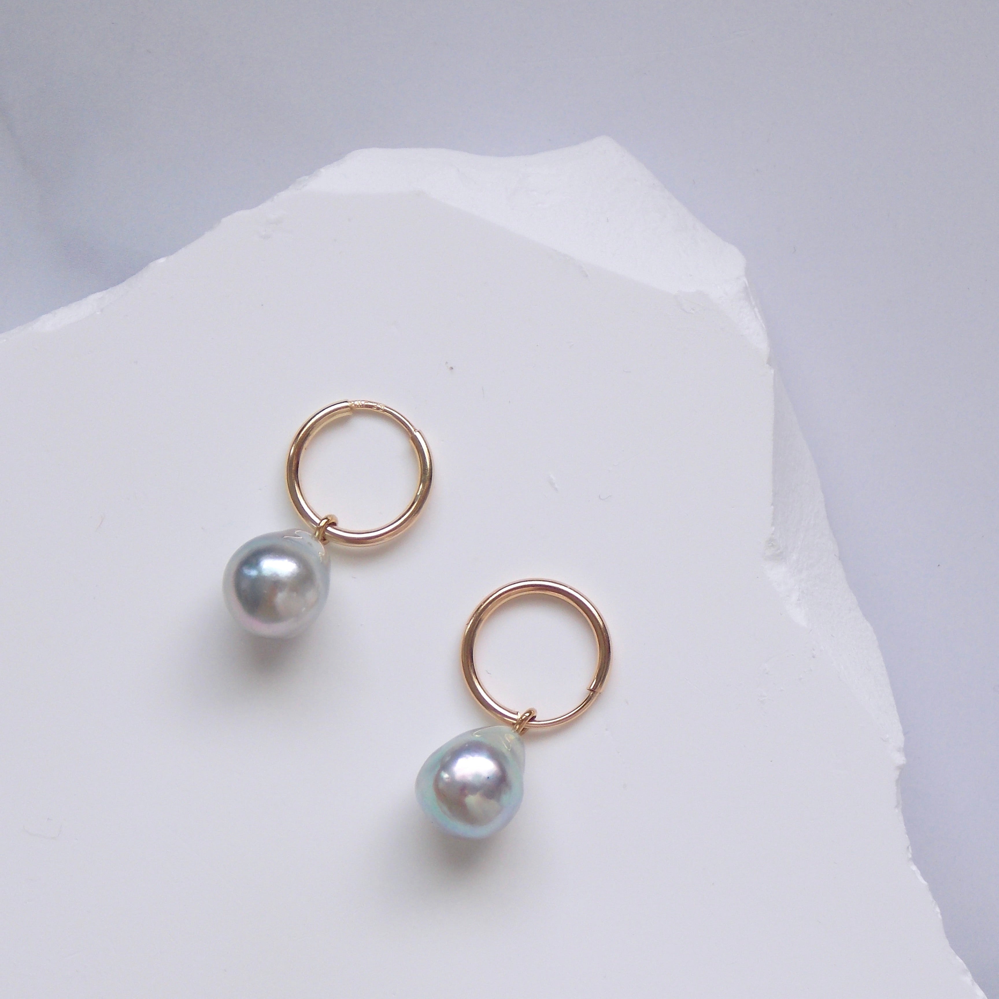 Natural Color Akoya Baroque Pearl Endless Earrings (14K Solid Gold)