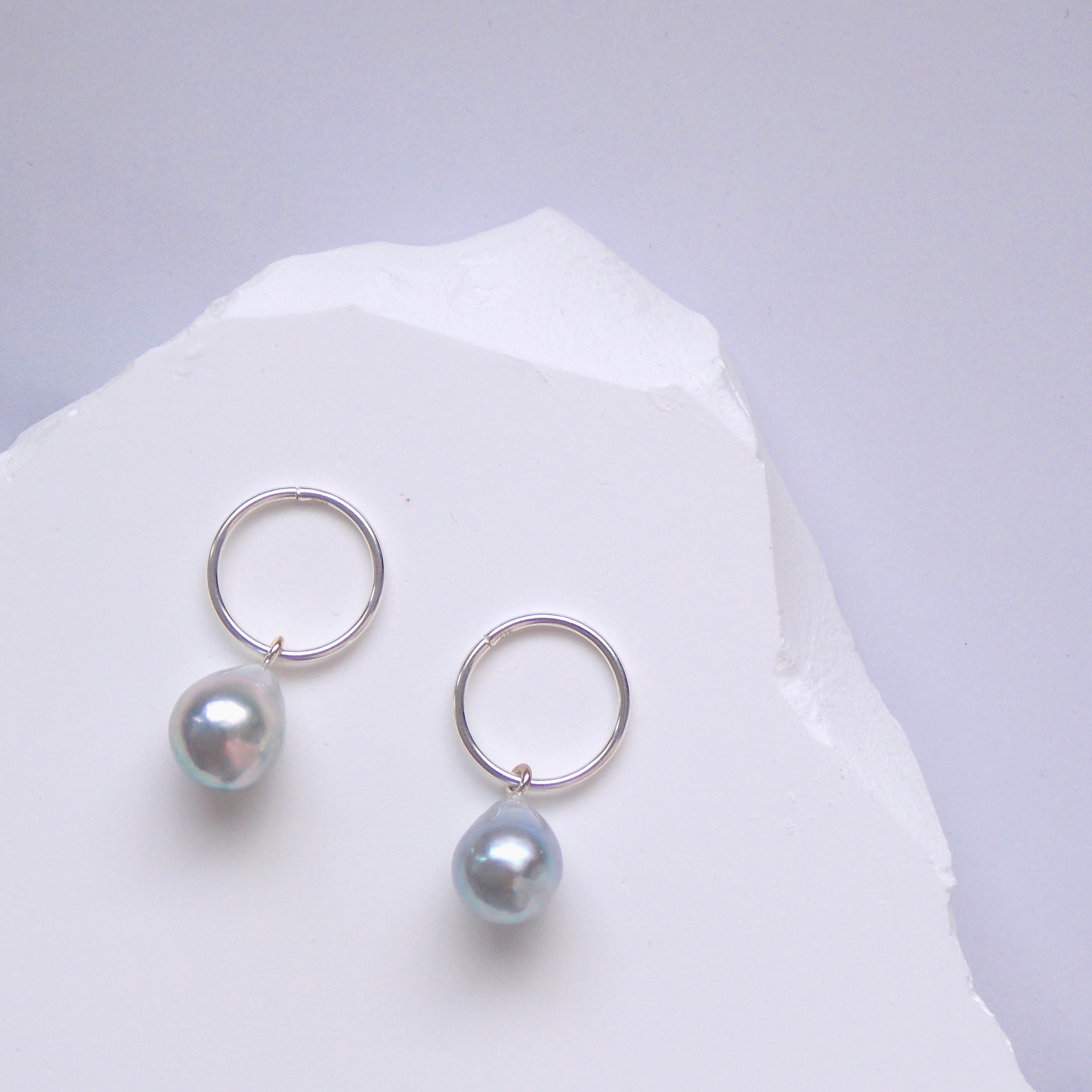 Natural Color Akoya Baroque Pearl Sleeper Earrings