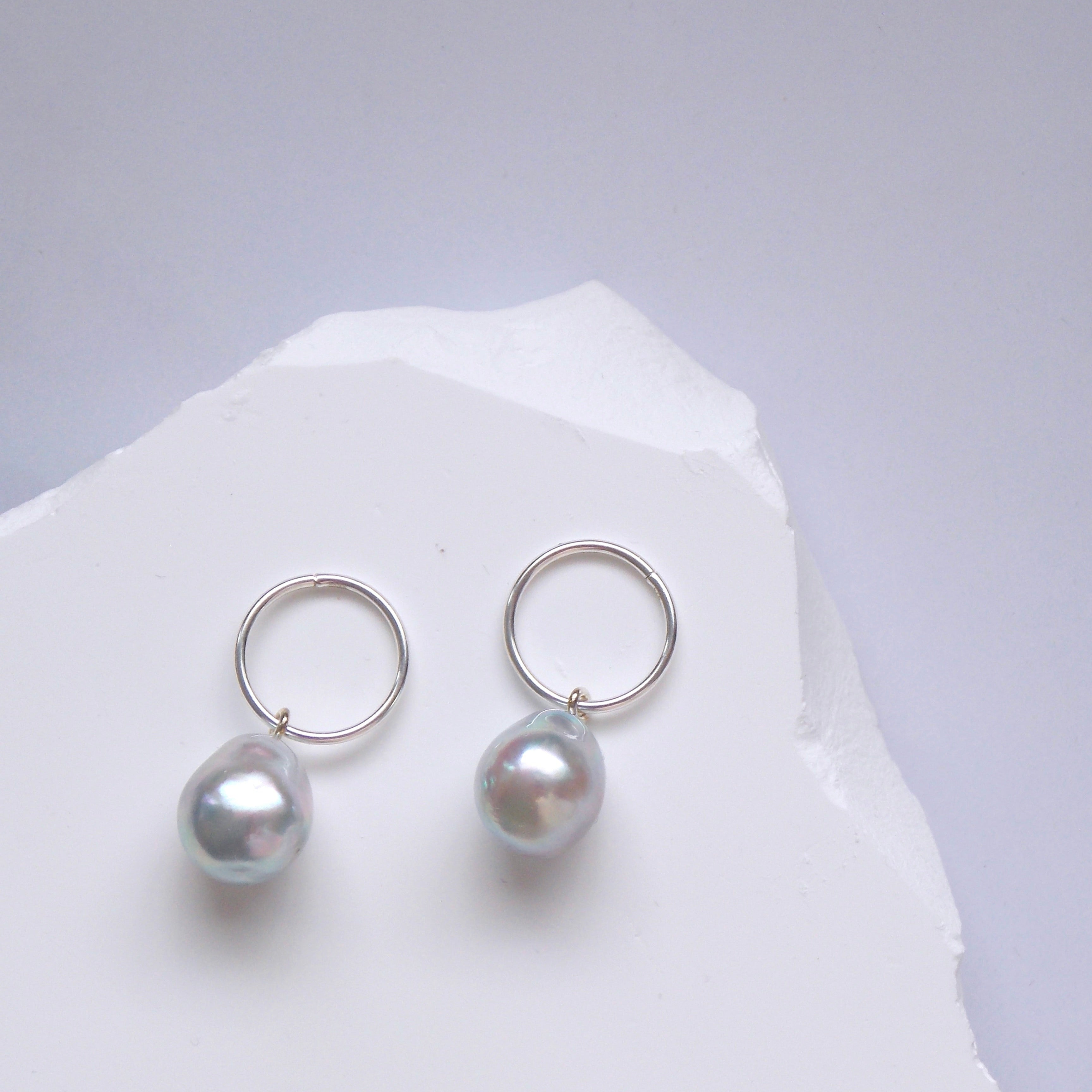 Natural Color Akoya Baroque Pearl Sleeper Earrings