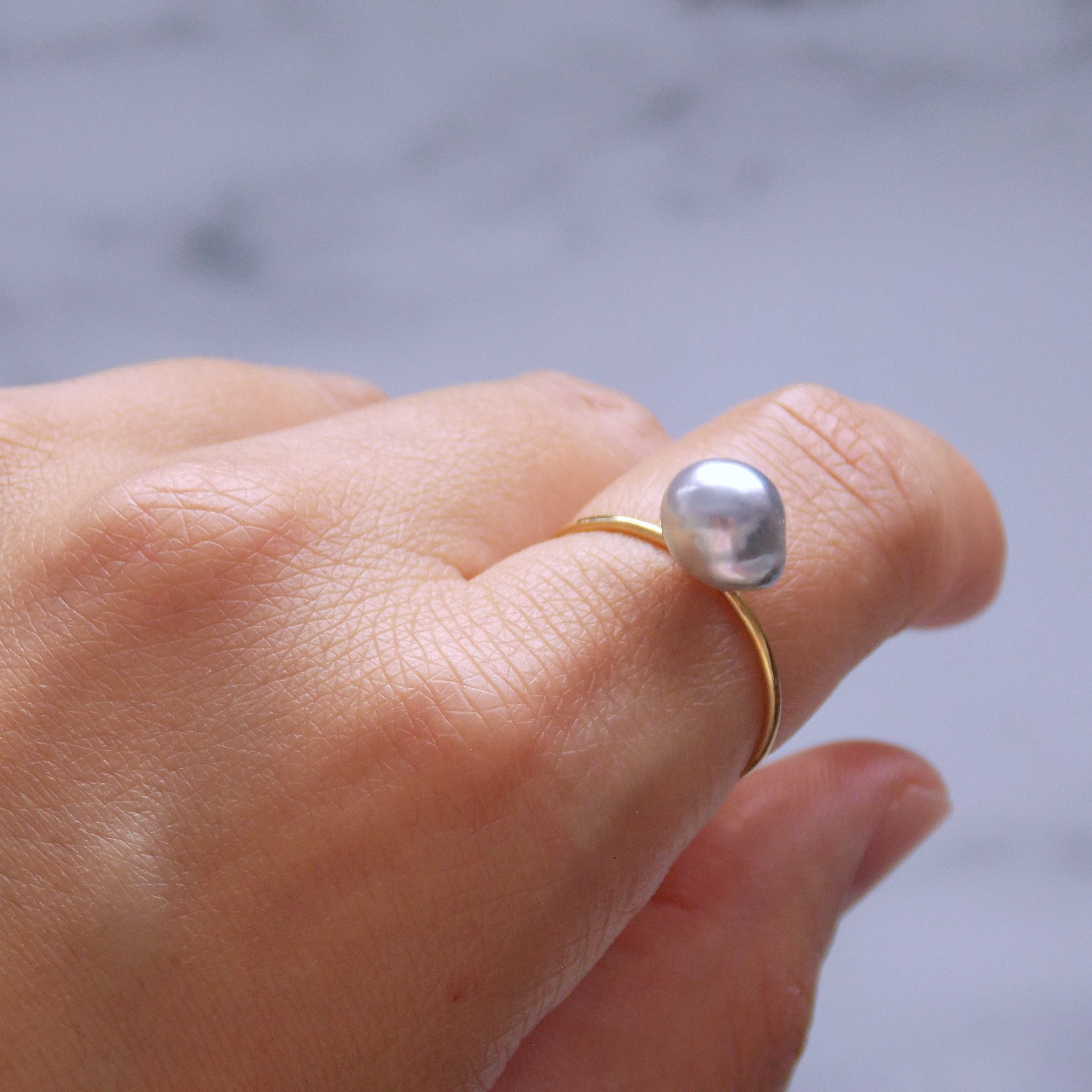 Natural Blue Akoya Baroque Pearl Ring