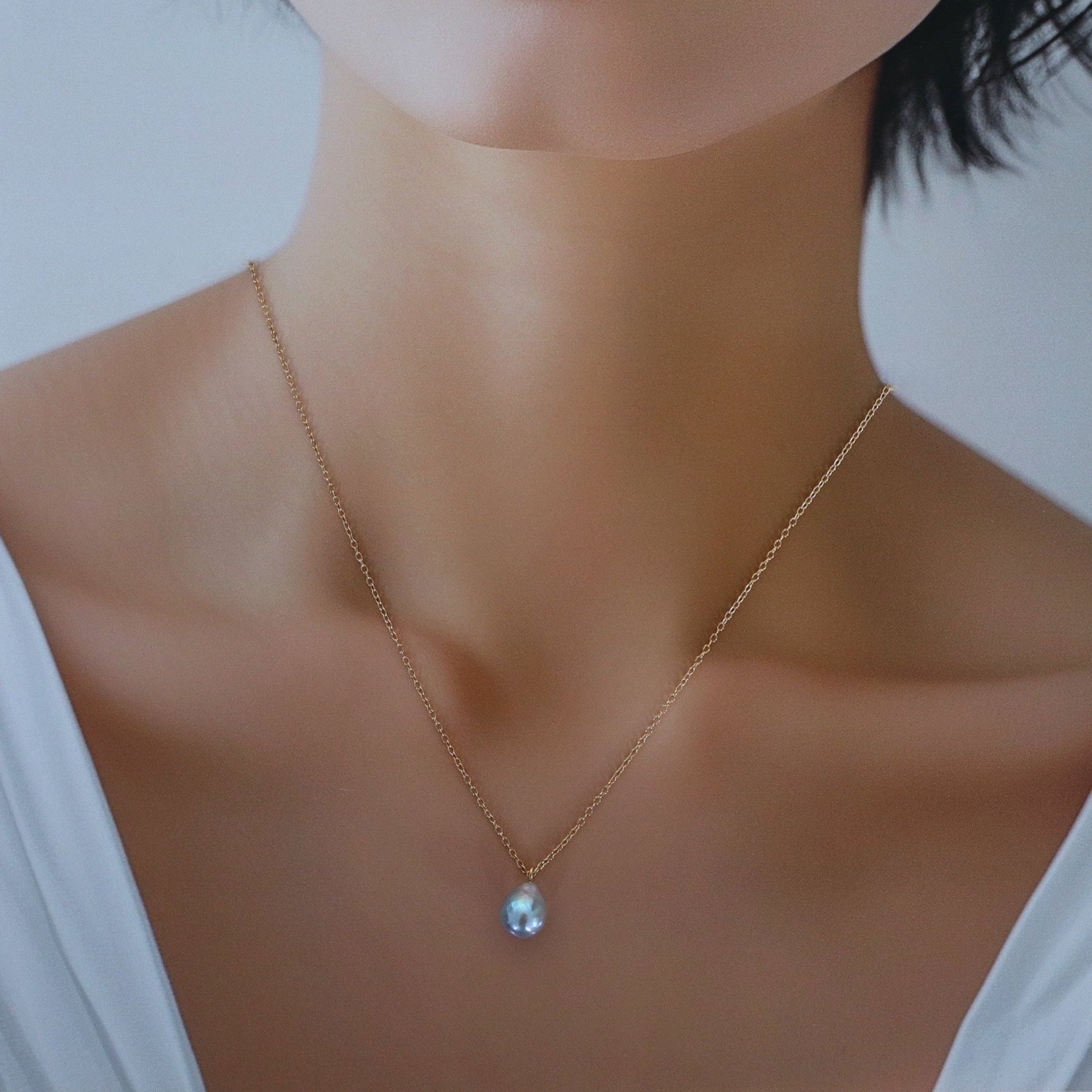 Natural Blue Akoya Baroque Pearl Necklace