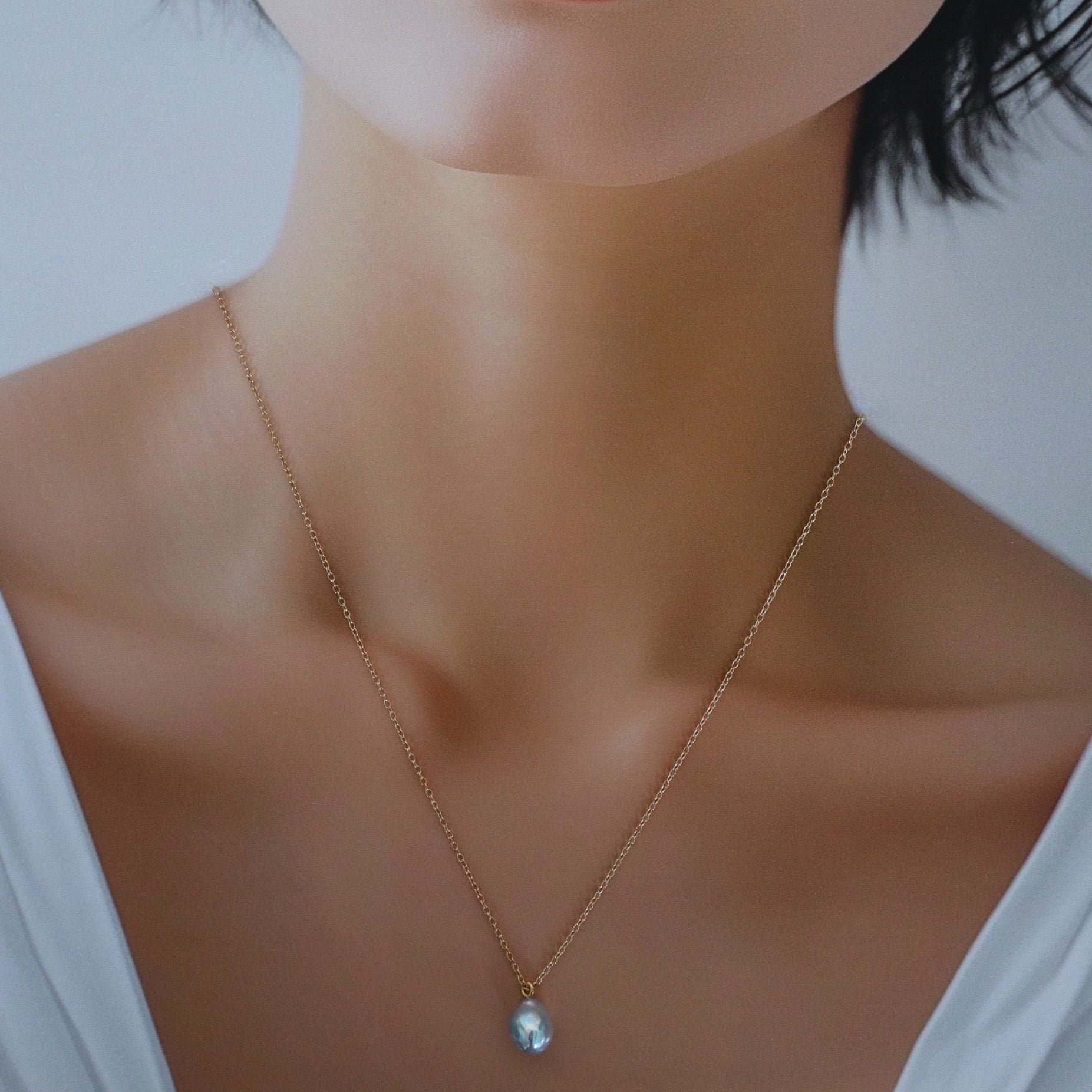 Natural Blue Akoya Baroque Pearl Necklace