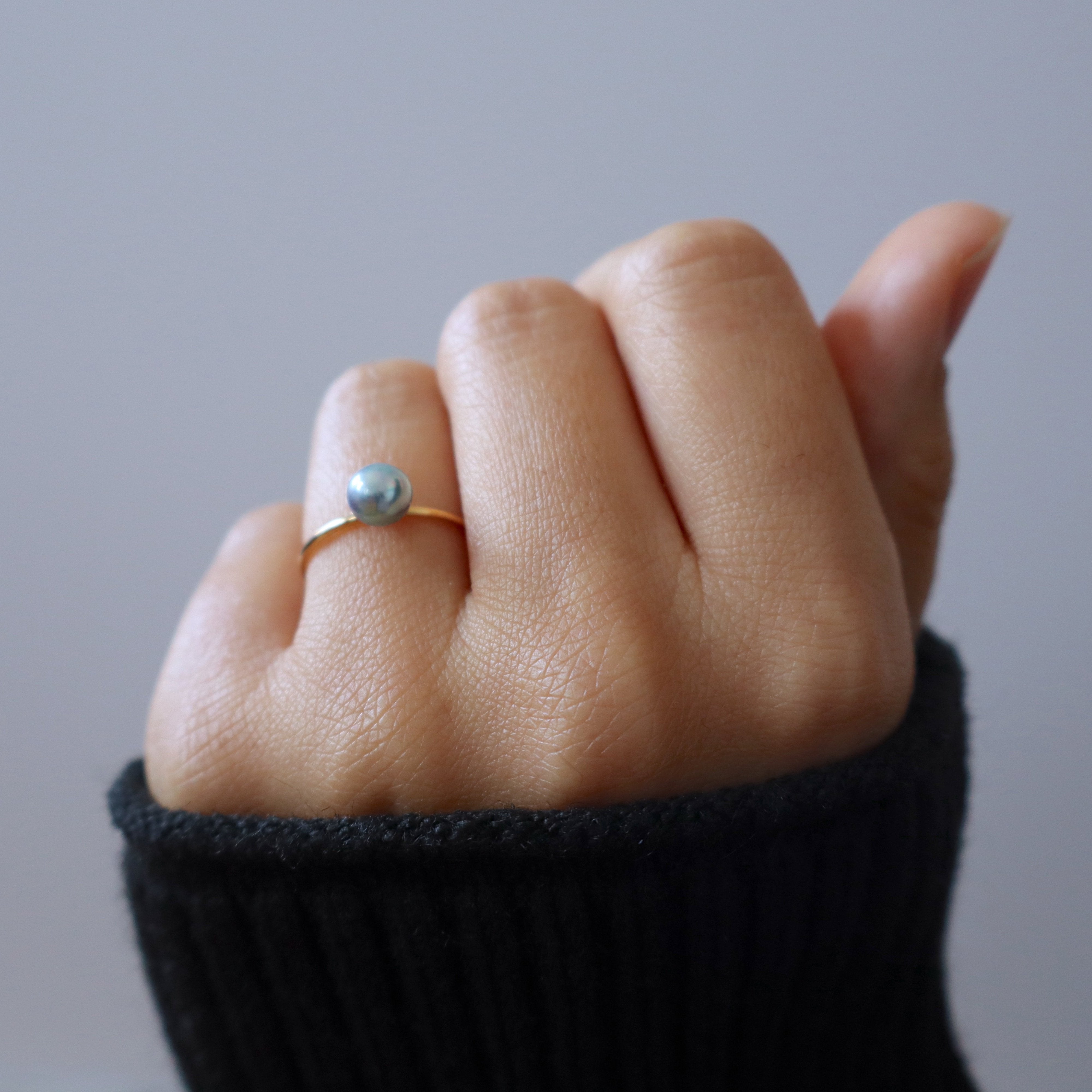 Natural Blue Akoya Baroque Pearl Ring