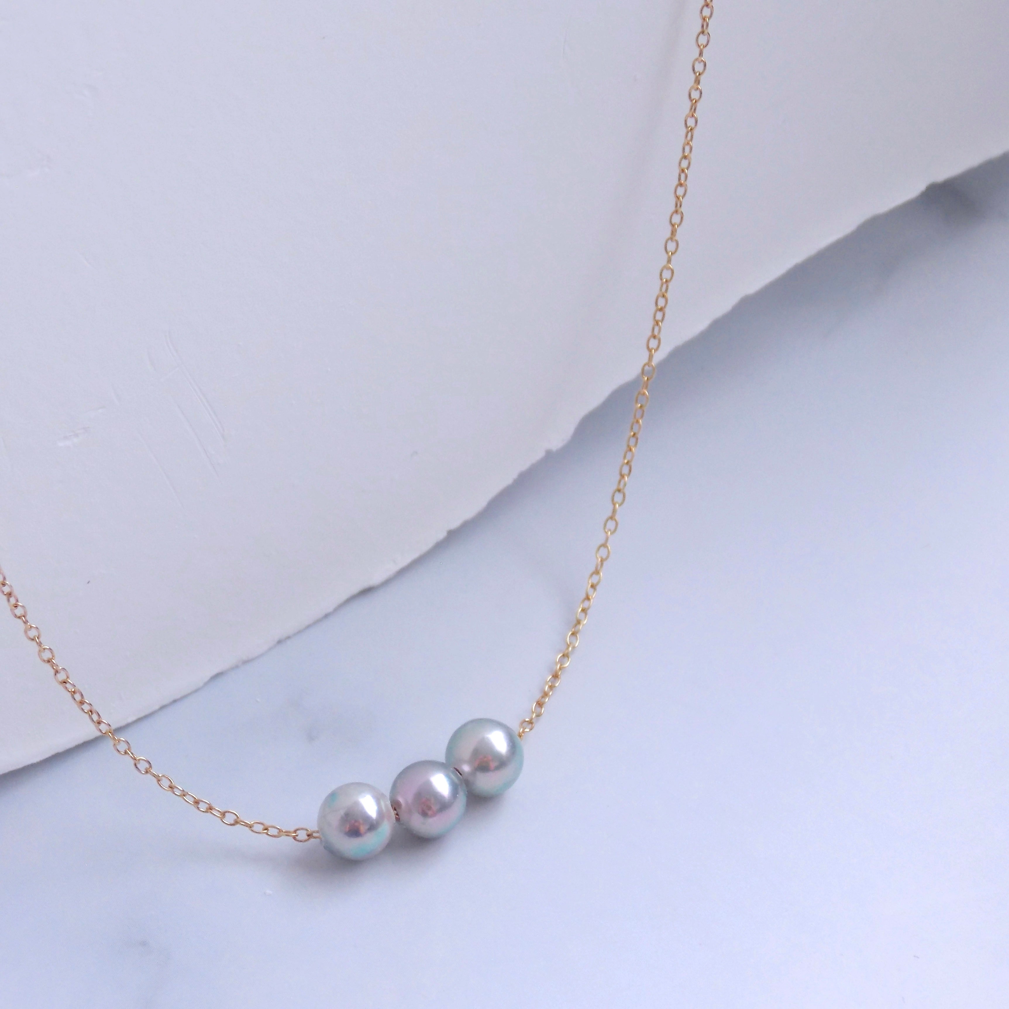 Natural Blue Akoya Baroque Pearl Necklace - Triple