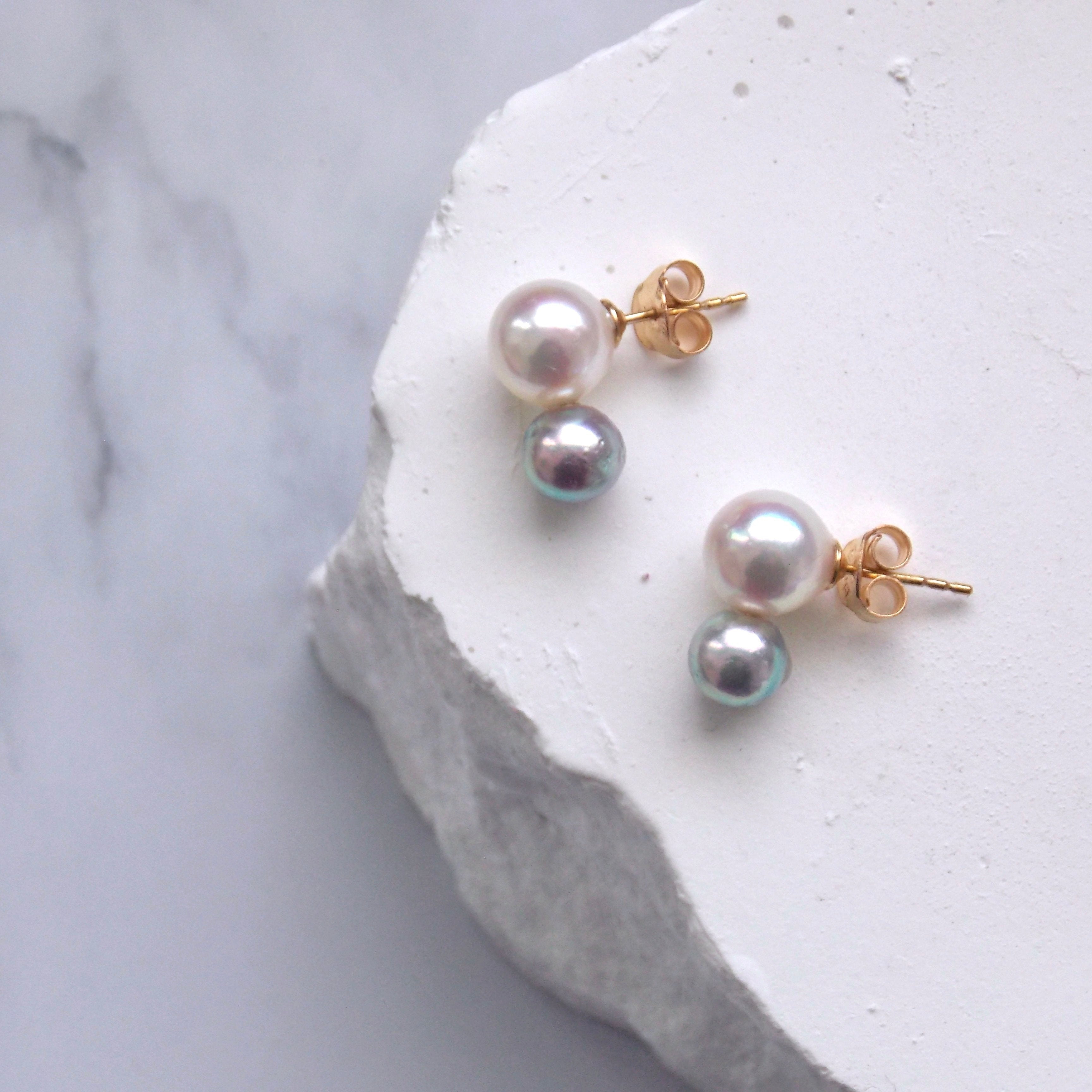 Akoya Baroque Pearl Studs - Blue x White