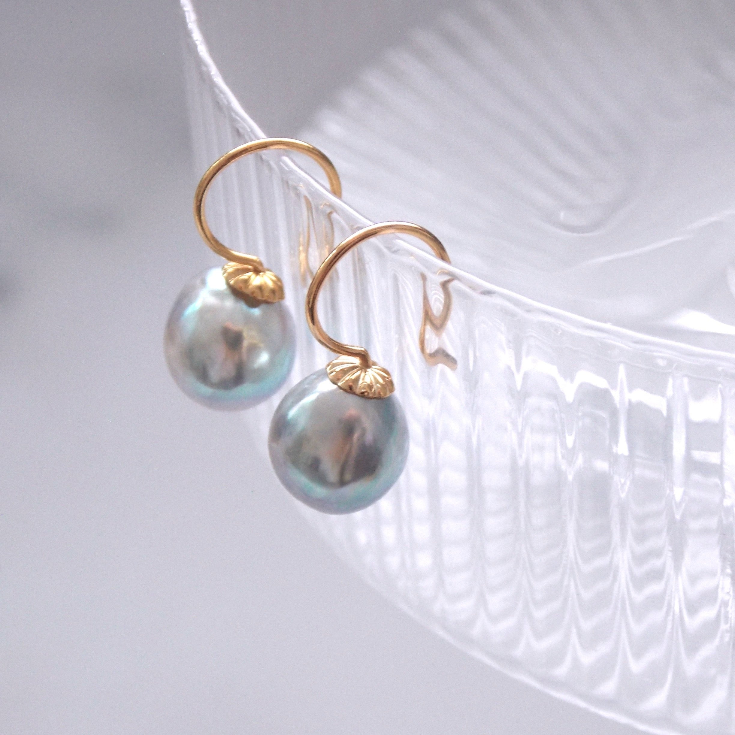 Natural Blue Akoya Baroque Pearl Drop Earrings