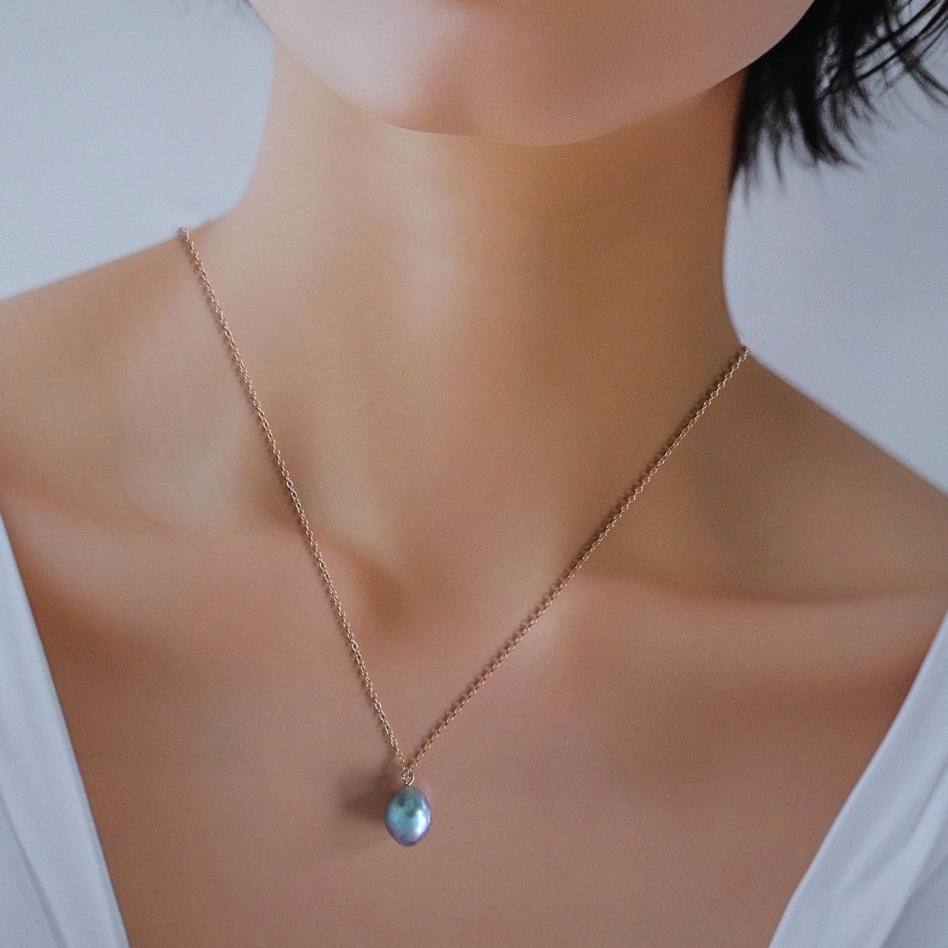 Natural Blue Akoya Baroque Pearl Necklace (雫 - Shizuku)