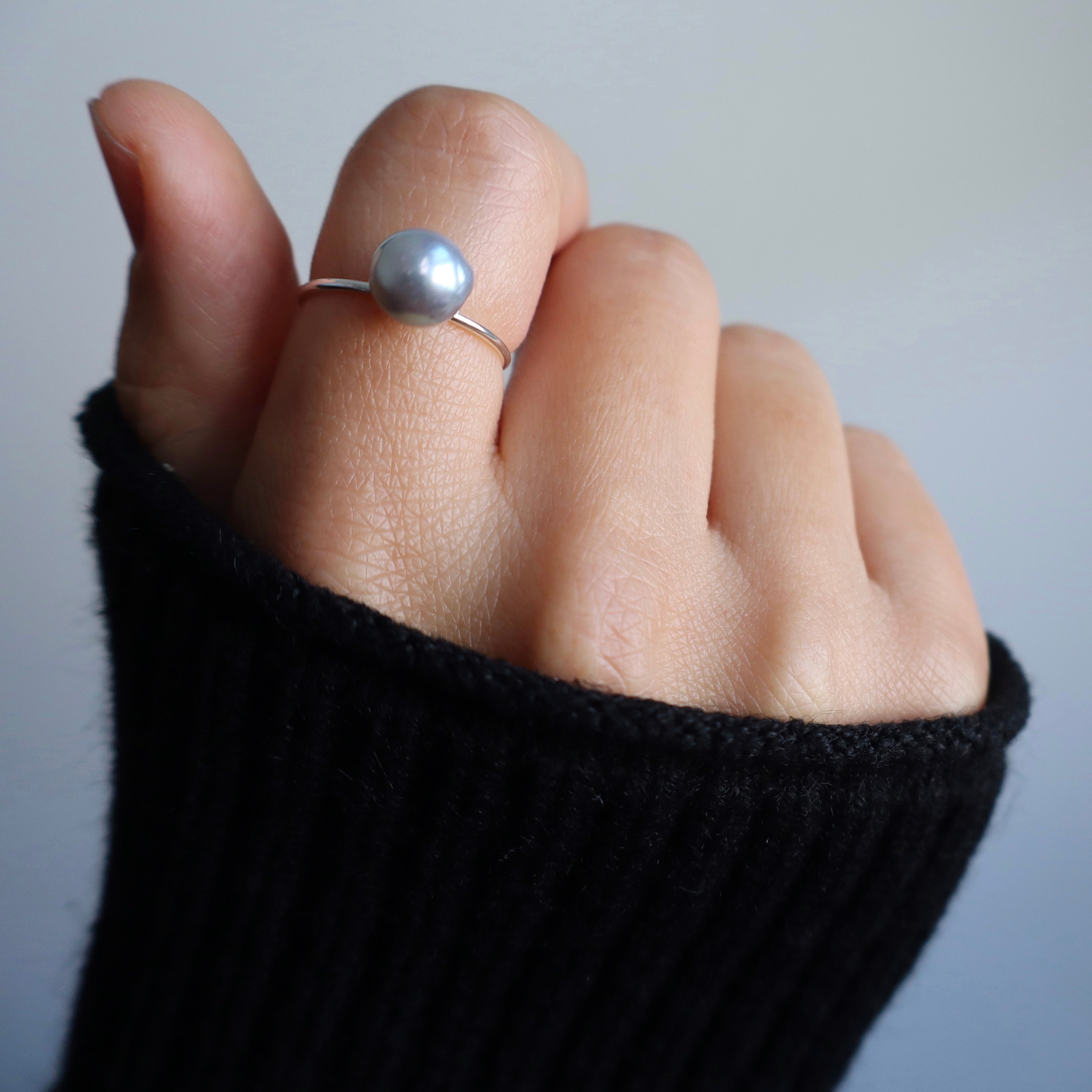 Natural Blue Akoya Baroque Pearl Ring