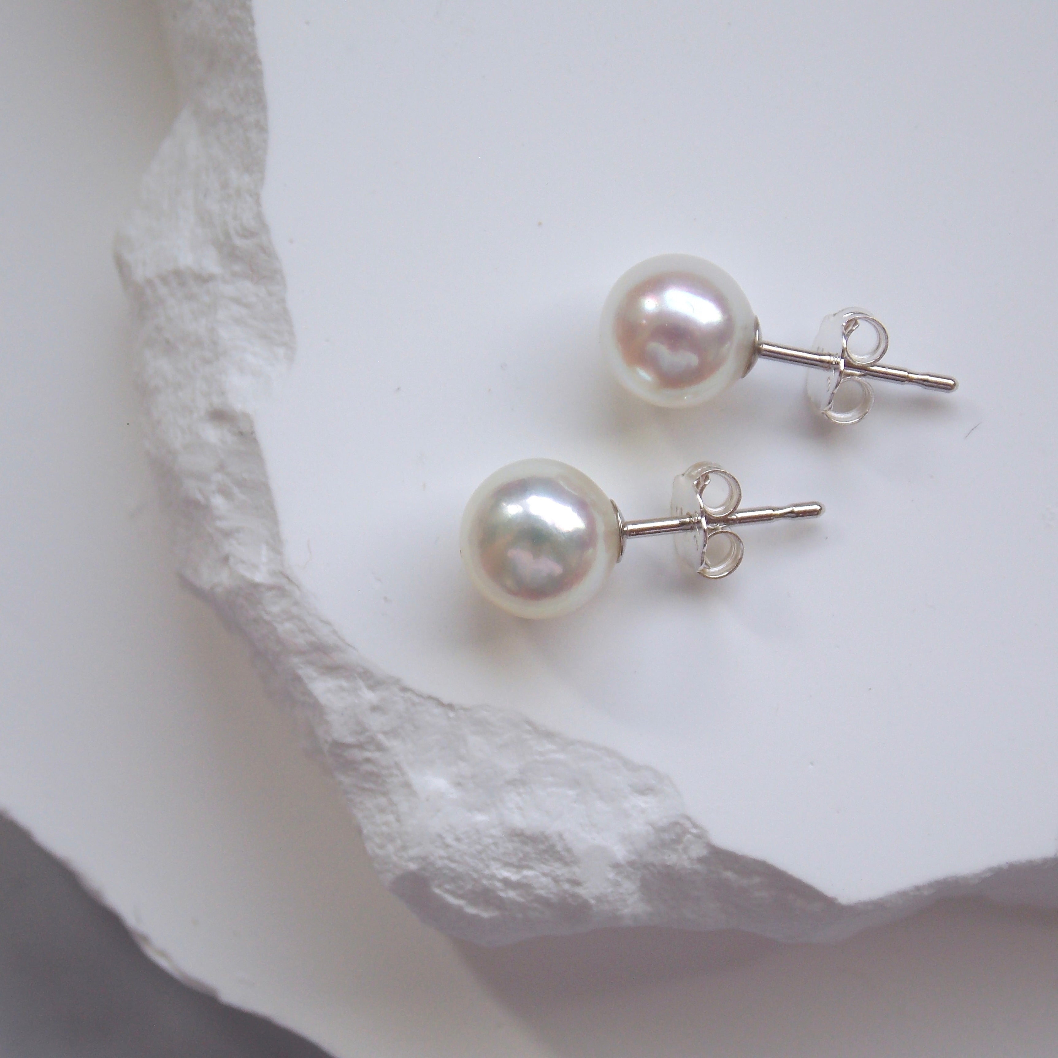 White Akoya Pearl Studs