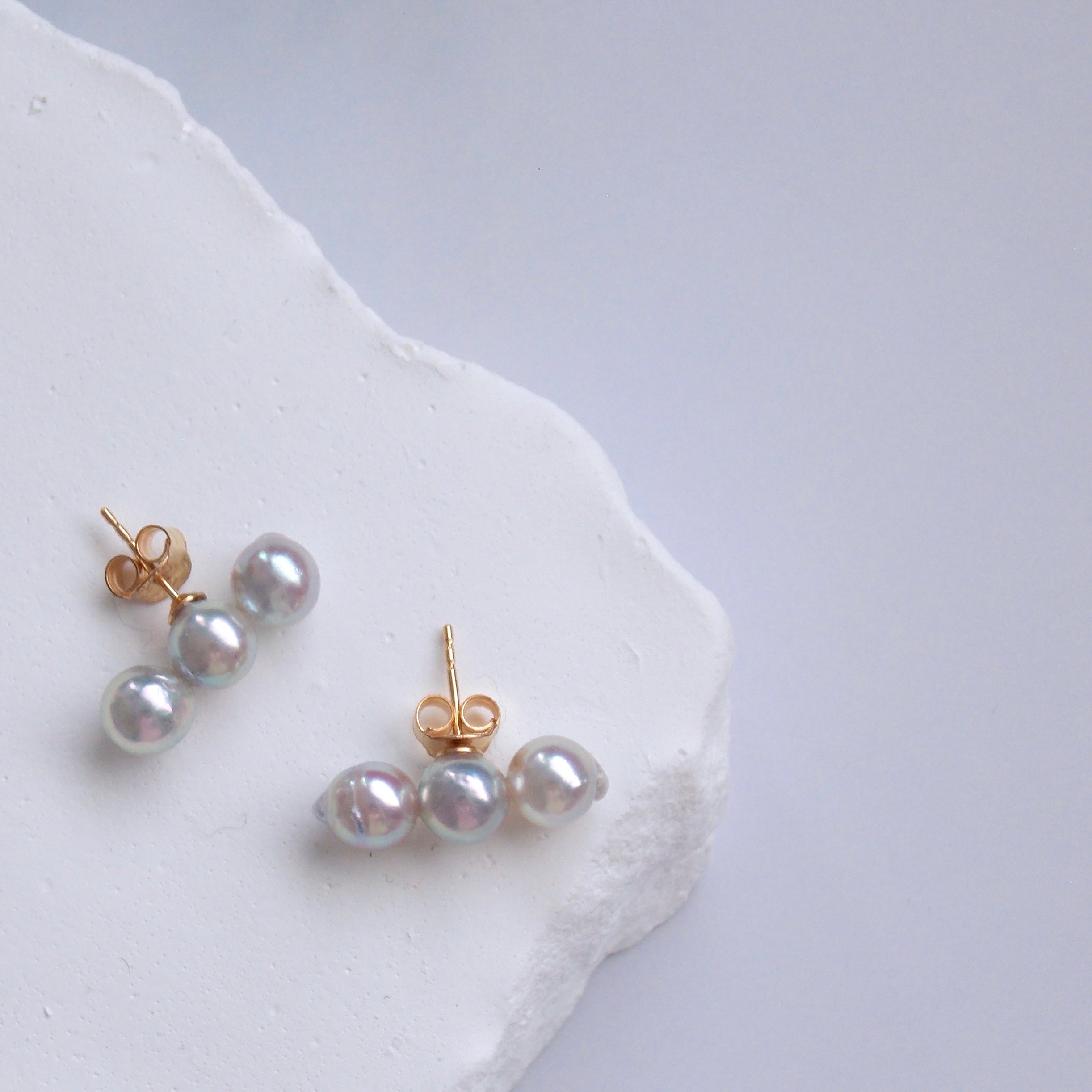 Natural Color Akoya Baroque Pearl Studs - The triplets