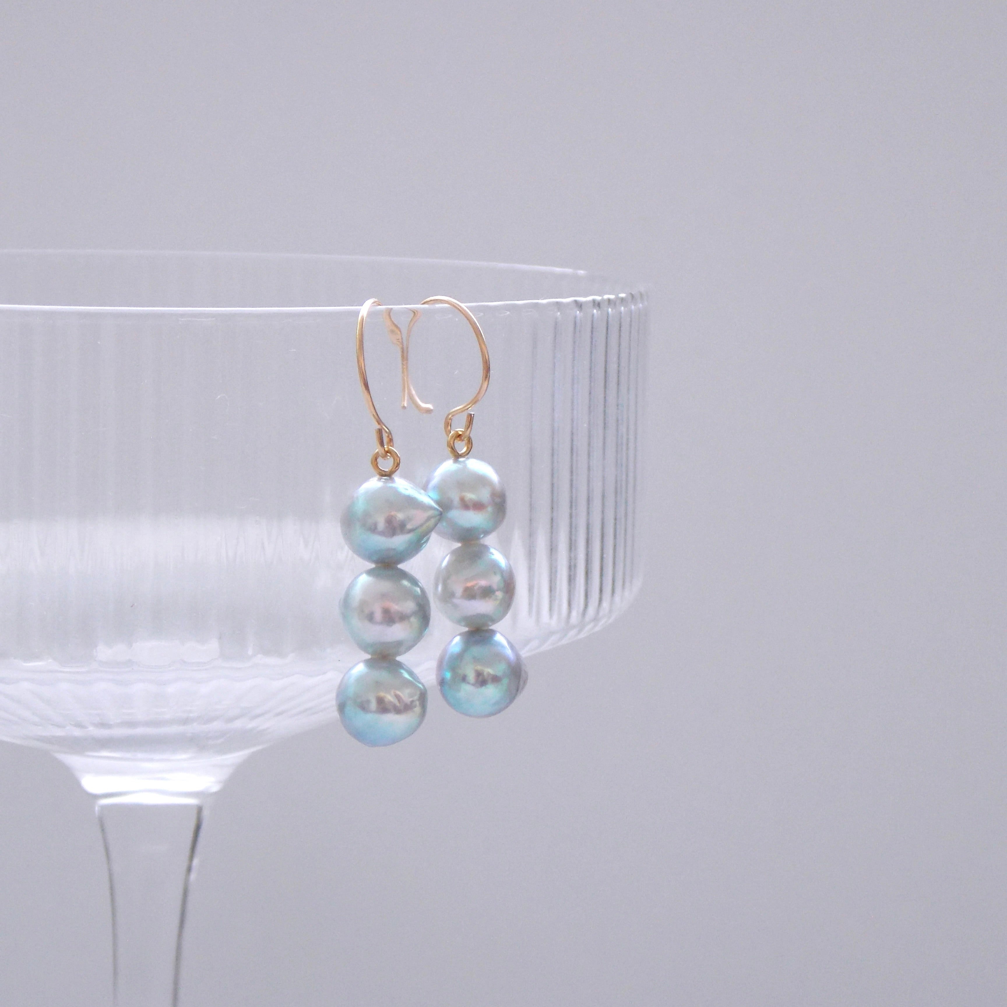 Natural Blue Akoya Baroque Pearl (Triple) Earrings