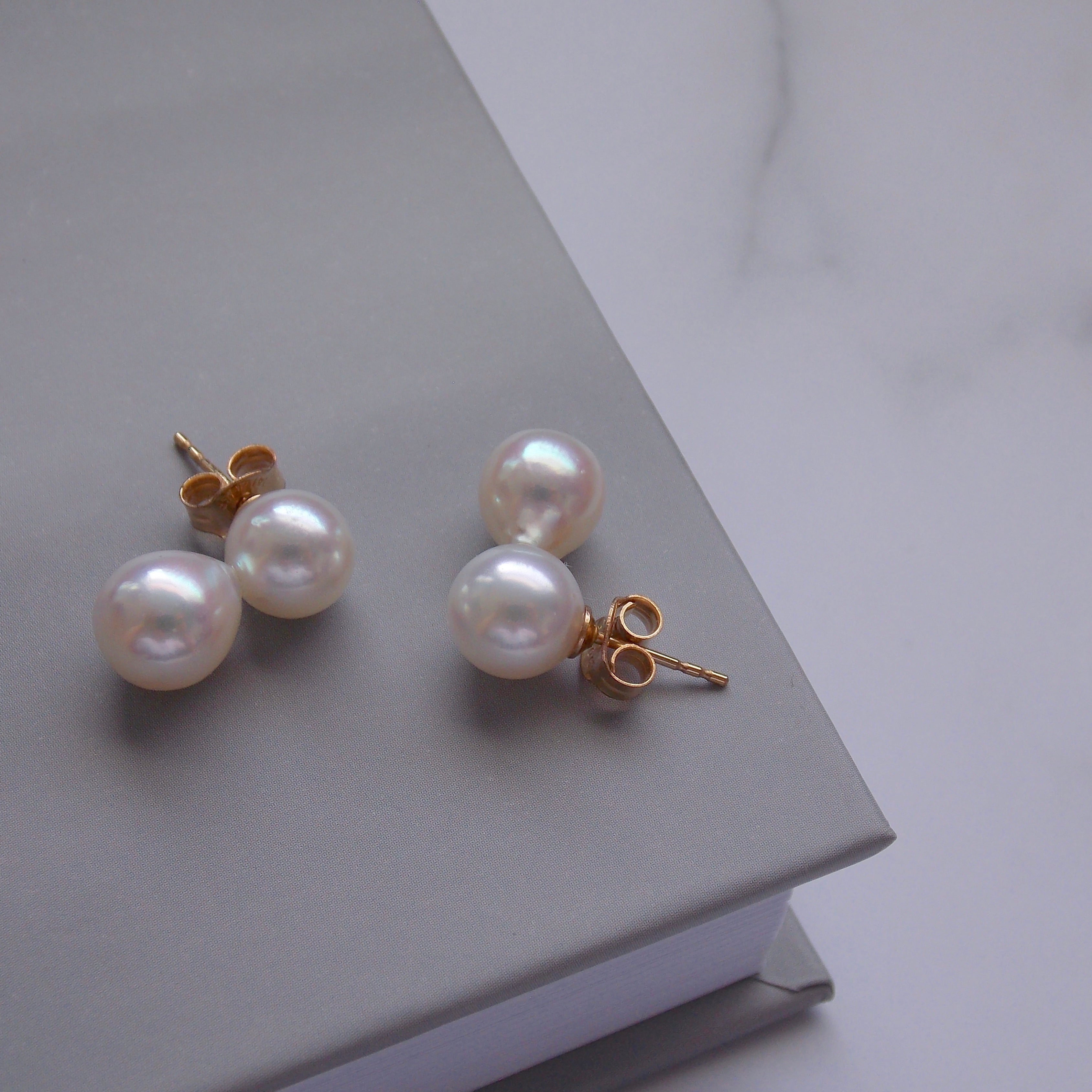 White Akoya Pearl Studs  -  The Twins