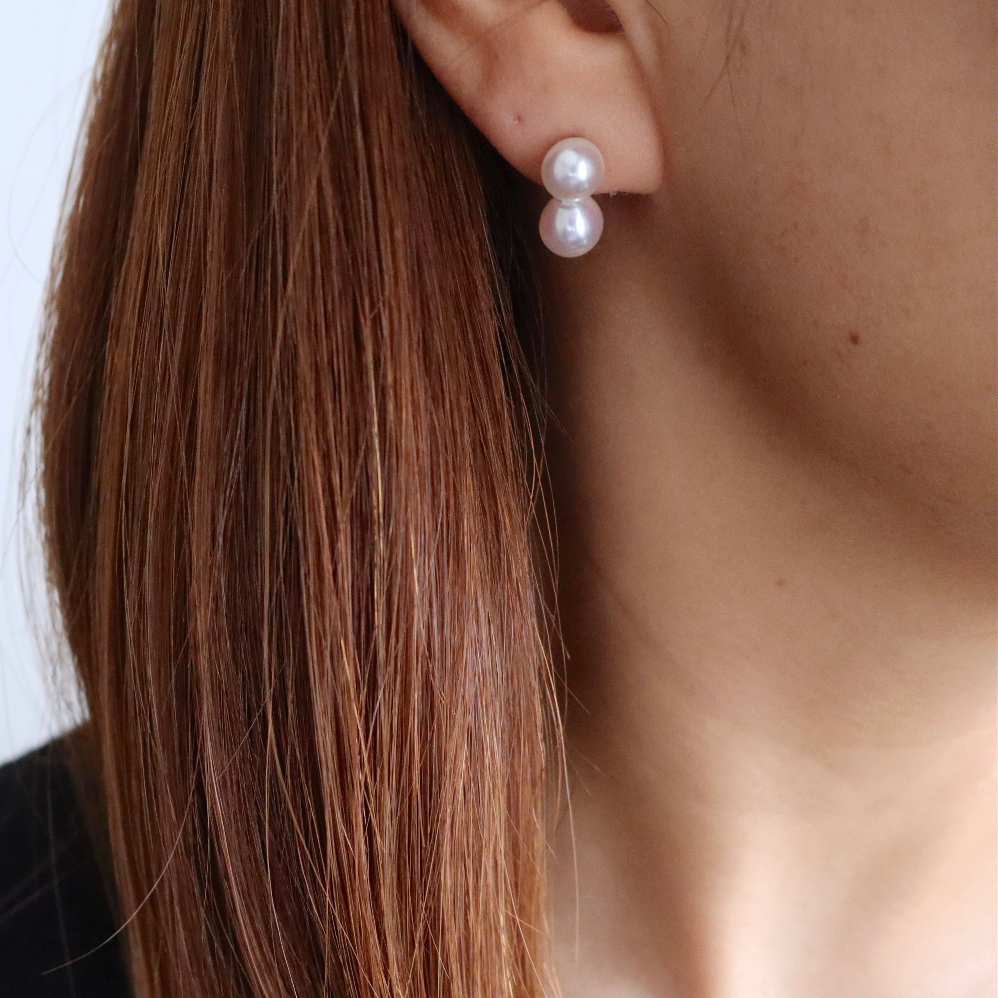 White Akoya Pearl Studs  -  The Twins (14k Solid Gold)