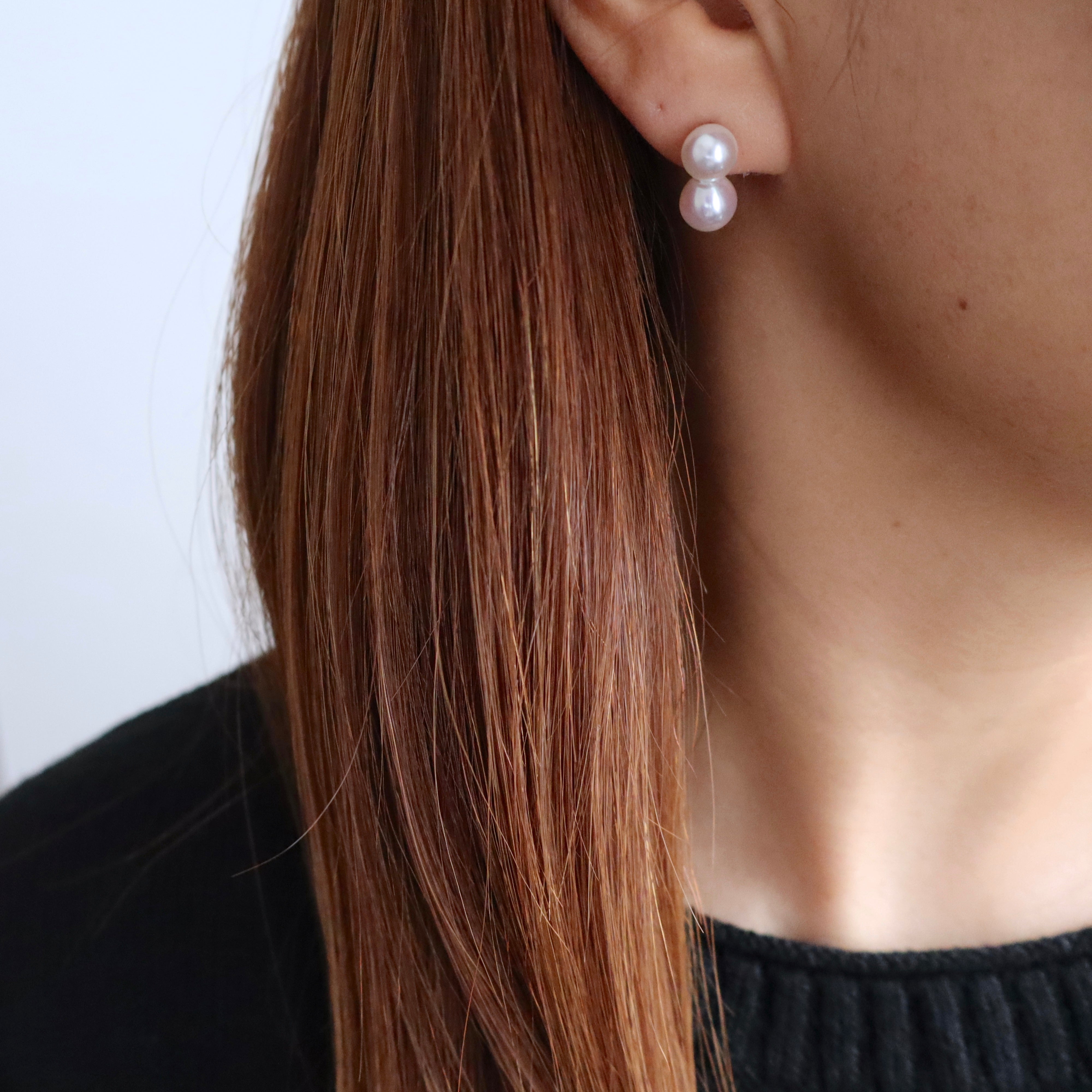 White Akoya Pearl Studs  -  The Twins