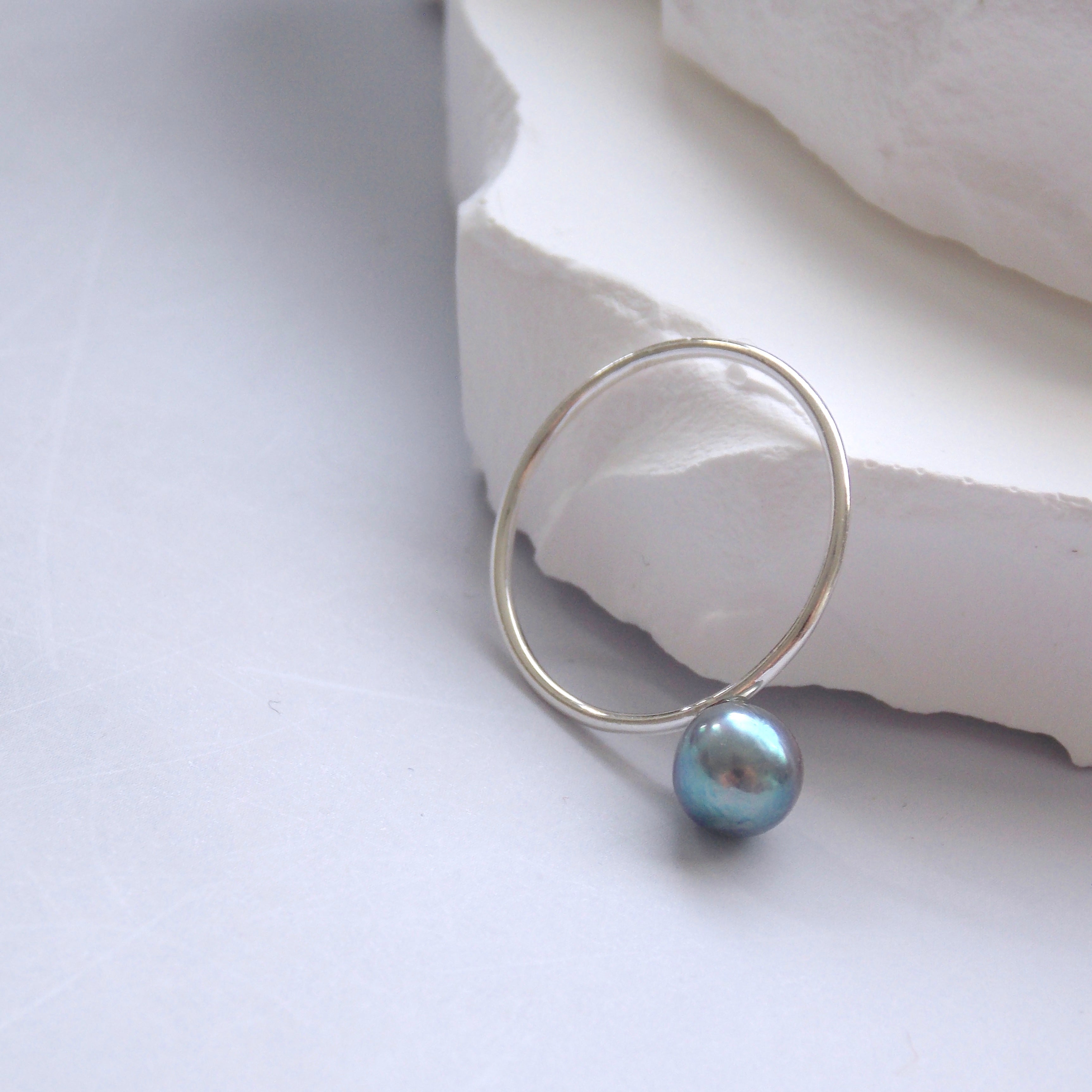 Natural Blue Akoya Baroque Pearl Ring