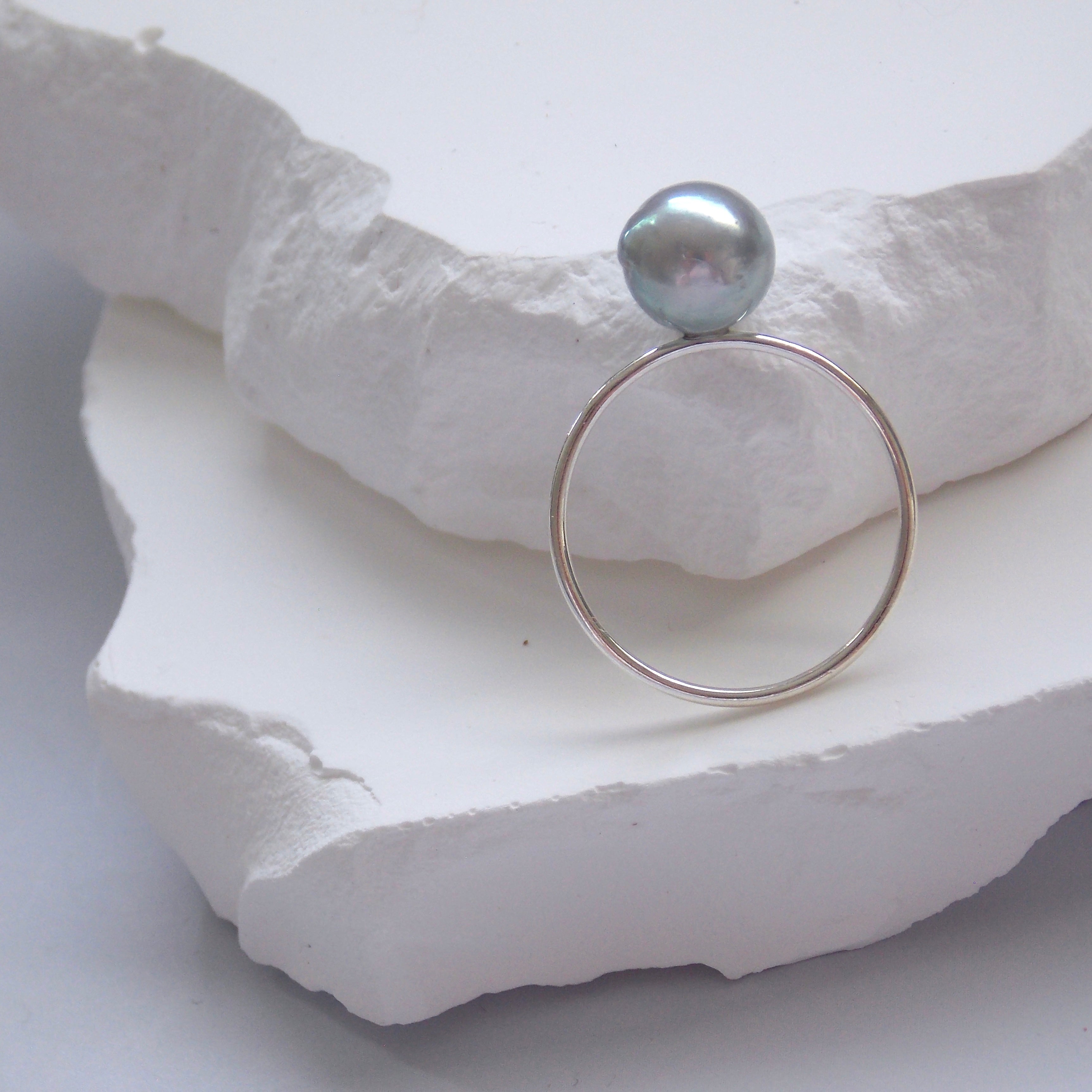 Natural Blue Akoya Baroque Pearl Ring